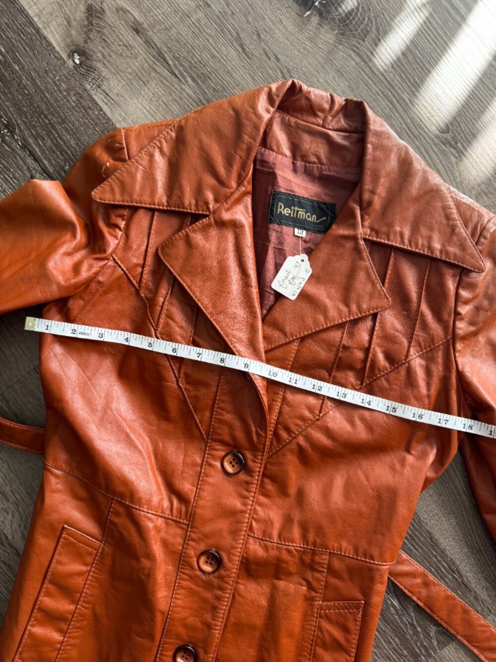 Vintage 1970s Reitmans Leather Jacket | Cognac Brown Western Boho Belted S - Picture 7 of 13